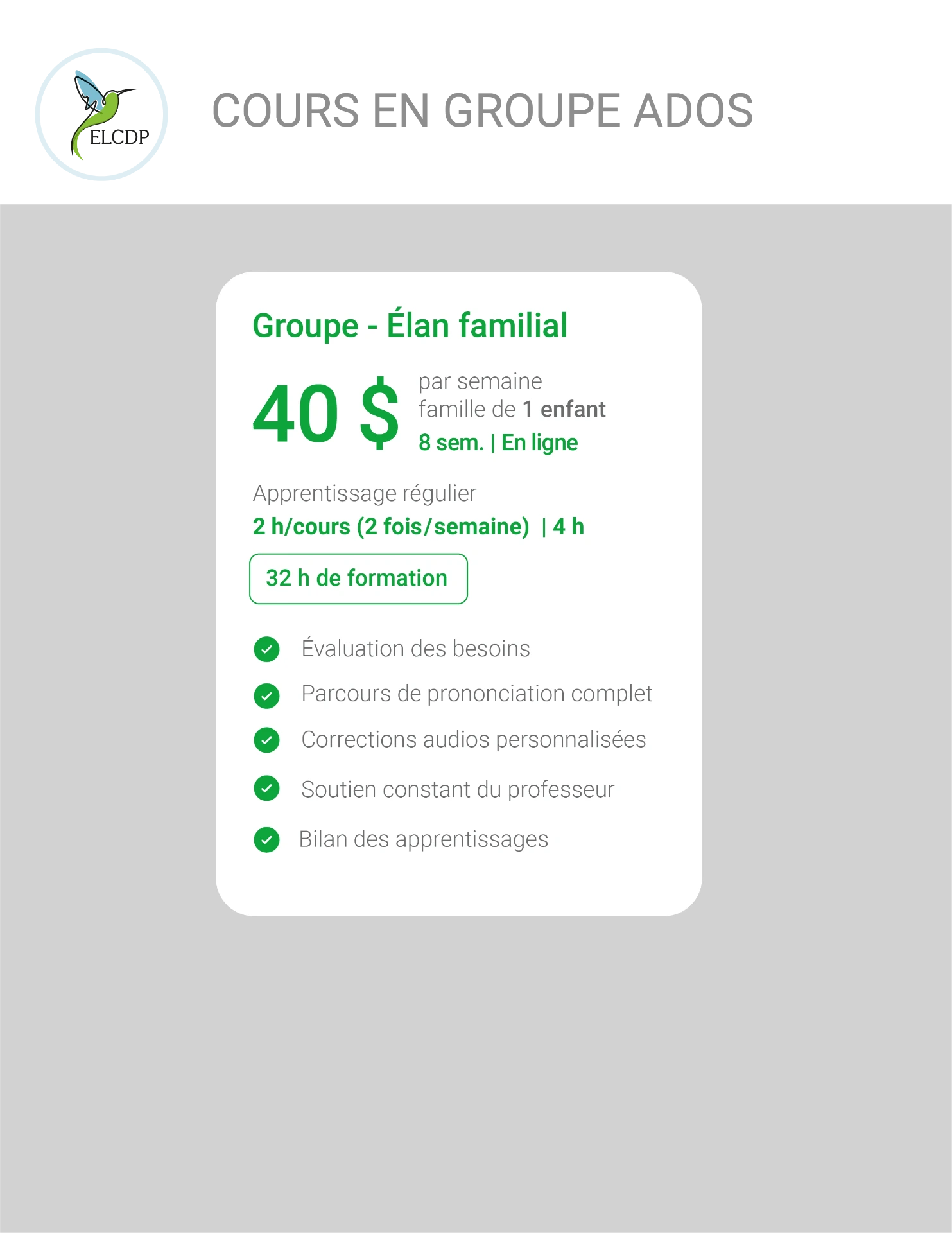 [ELCDP-ANG-FAM1-MBK-A26] Cours d’anglais en groupe pour Ados - Famille 1 enfant (2 fois par semaine)
