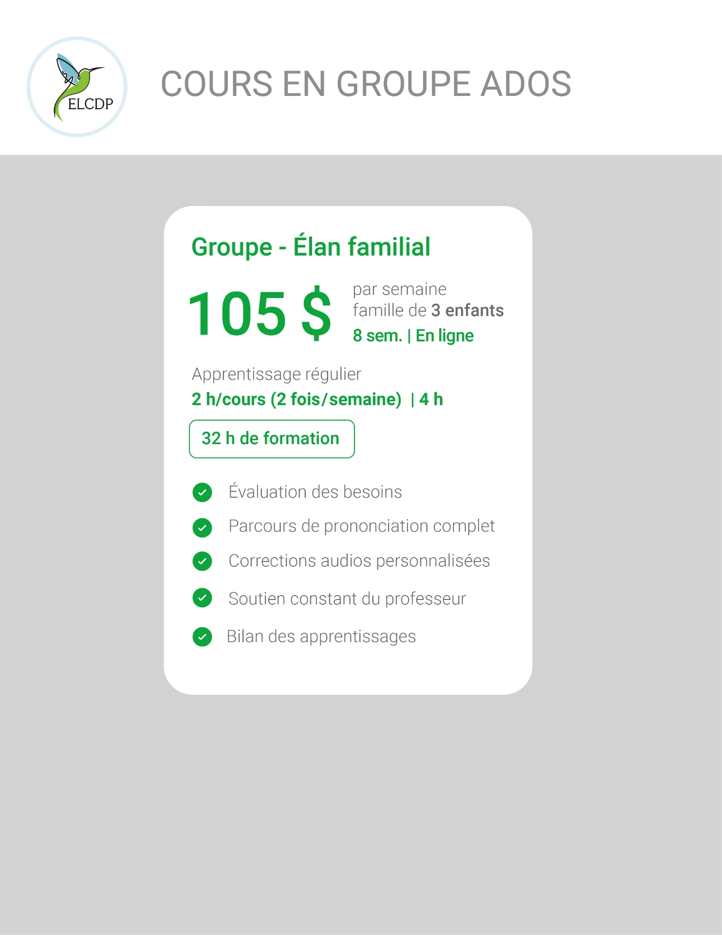 [ELCDP-ANG-FAM3-MBK-A26] Cours d’anglais en groupe pour Ados - Famille 3 enfants (2 fois par semaine)