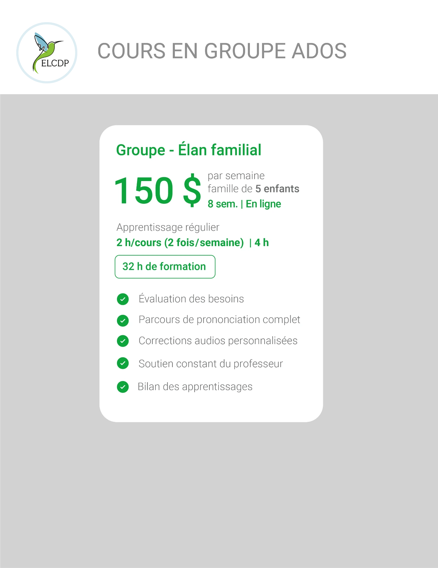 [ELCDP-ANG-FAM5-MBK-A26] Cours d’anglais en groupe pour Ados - Famille 5 enfants (2 fois par semaine)