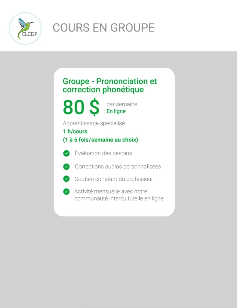 [ELCDP-FR-PRON-E26] Prononciation et correction phonétique en français (1 à 5 fois par semaine)