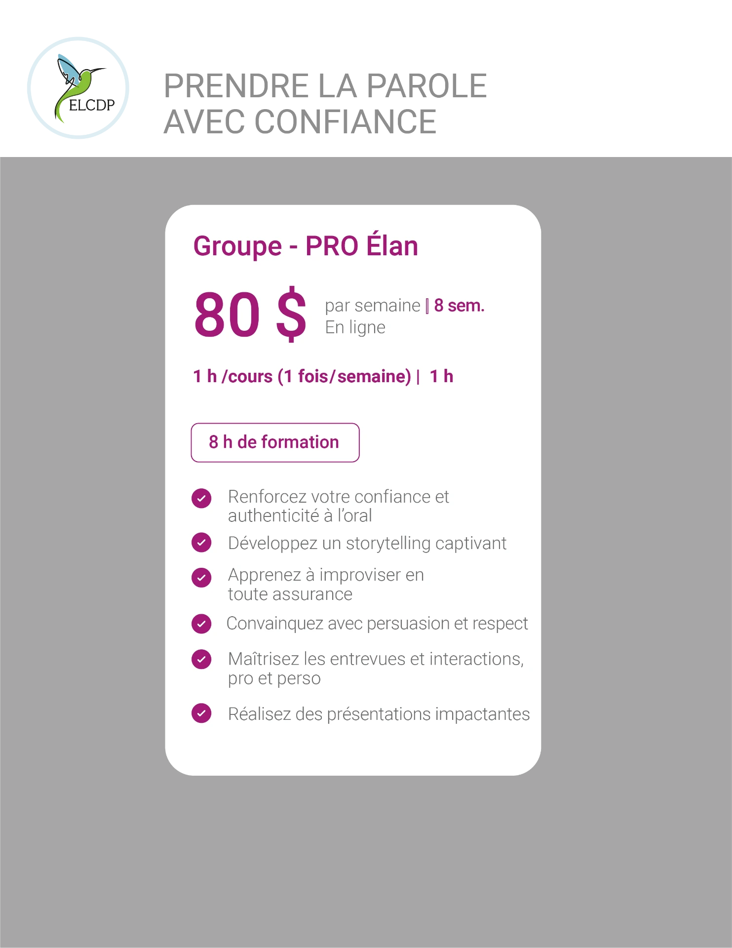 [ELCDP-PAR-FR-E26] Prendre la parole avec confiance (1 fois par semaine)