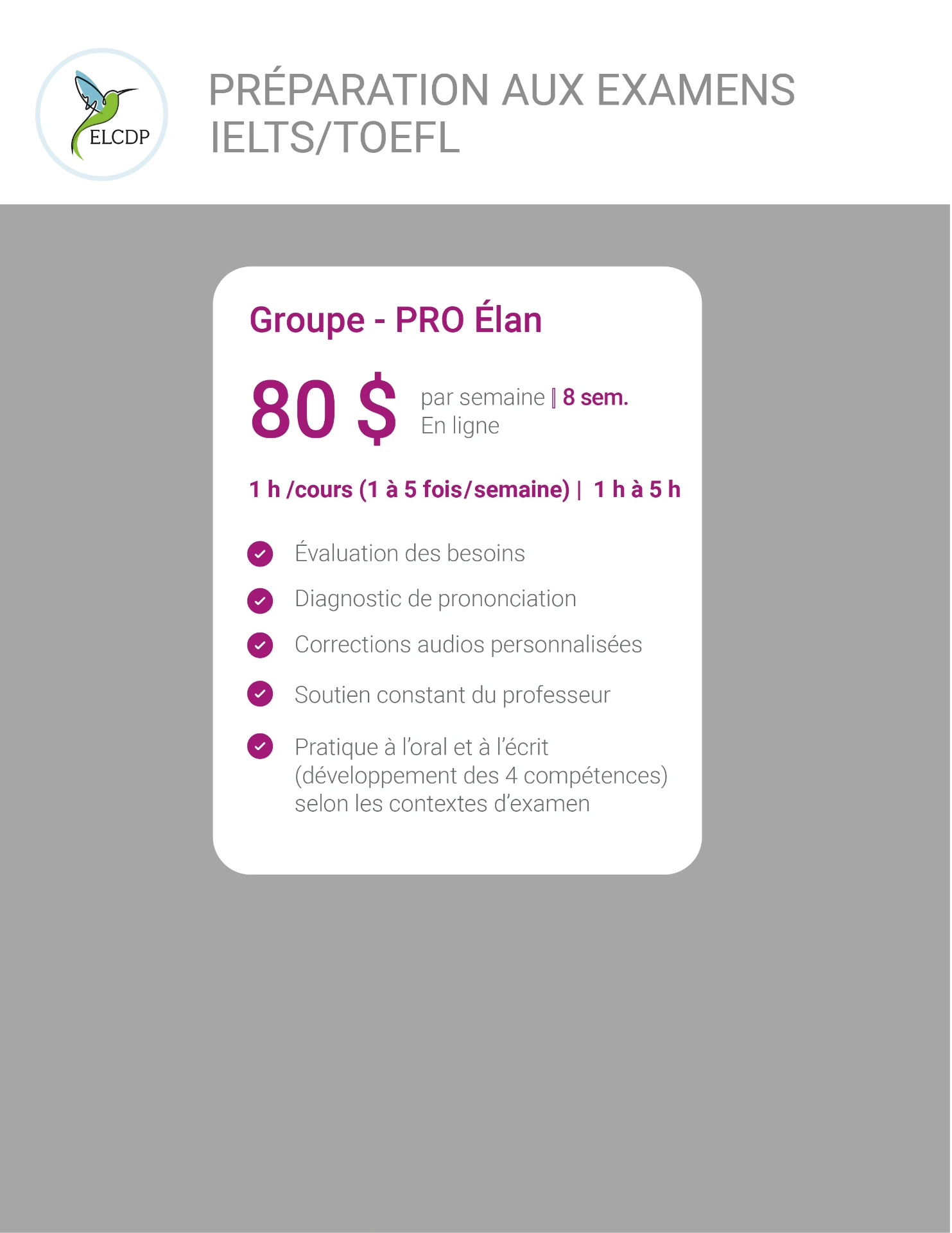 [ELCDP-ANG-TESTS-E26] Préparation au IELTS/TOEFL (1 à 5 fois par semaine)
