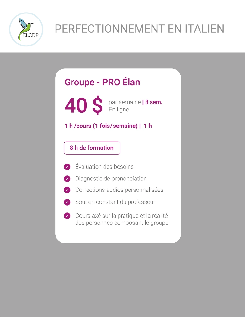 [ELCDP-ITAL-PRO1-E26] Perfectionnement en italien pour professionnels (1 fois/semaine)